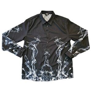 Boohoo Man Black & White Smoke Print Button Down‎ Men's Shirt Print Sz M 38-40.5